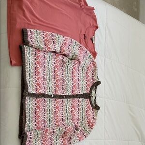 AppleSeeds Coral Top and Patterned Cardigan Set